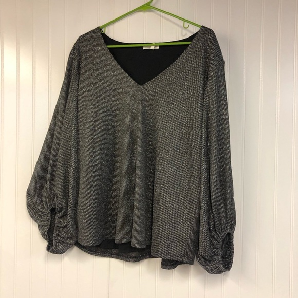 Maurices Silver Metallic V-Neck Blouse with Ruched Sleeves XXL - Picture 1 of 4